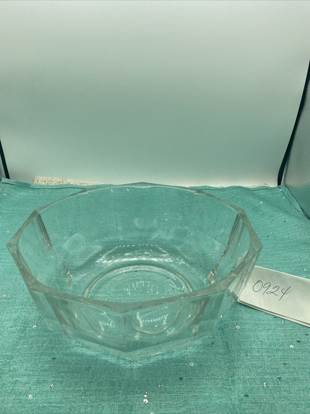 italian vintage crstal faceted optic bowl Heavy-8.5”x3.5”
